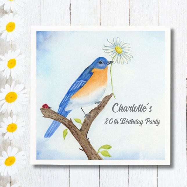 Any Age Happy April Birthday with Bluebird Napkins (Creator Uploaded)