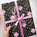 Any Age Happy Birthday Cake Pink Black Wrapping Paper<br><div class="desc">Make your gift extra special with this personalized celebration wrapping paper! A seamless pattern with stylish script lettering surrounded by birthday cakes and stars. Both the name and birthday age can be customized to make it truly unique. Personalized gift wrap adds a special touch to your gift for family and...</div>