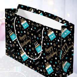 Any Age Happy Birthday Cake Teal Black Large Gift Bag