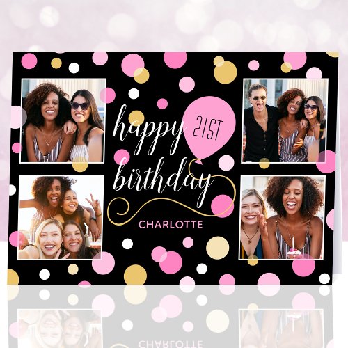 Any Age Happy Birthday Custom Photo Pink 21st