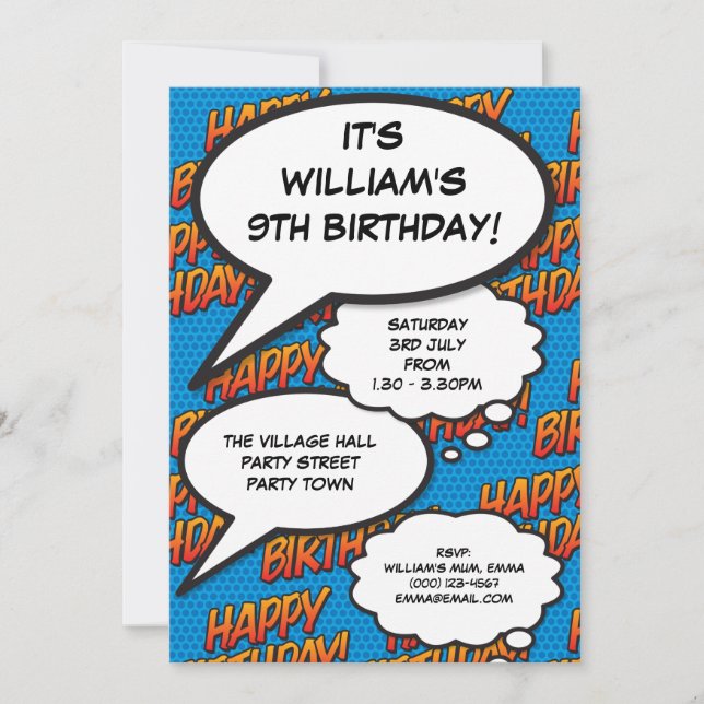 Any Age Happy Birthday Party Blue Modern Invitation (Front)