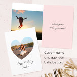 Any Age Happy Birthday Photo Heart 16th Teen Card<br><div class="desc">Celebrate a teenage birthday with a custom photo card! Personalize the template with the teen's photo in a heart-shaped frame, and their name in trendy script. The inside showcases a second photo and personal message. Customize further with the birthday date on the back. A cute birthday card for a daughter,...</div>