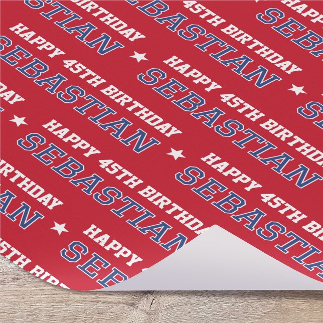 Any Age Happy Birthday Retro Custom Crimson Navy Wrapping Paper (Creator Uploaded)