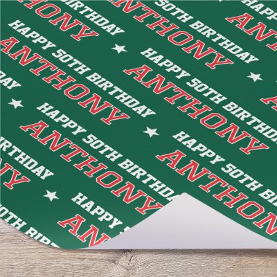 Any Age Happy Birthday Retro Custom Green Red Wrapping Paper