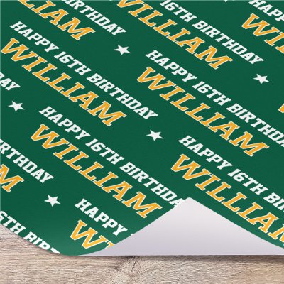 Any Age Happy Birthday Retro Custom Green Yellow Wrapping Paper