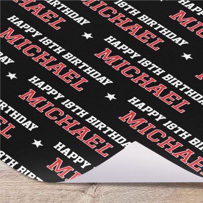 Any Age Happy Birthday Retro Custom Red Black Wrapping Paper