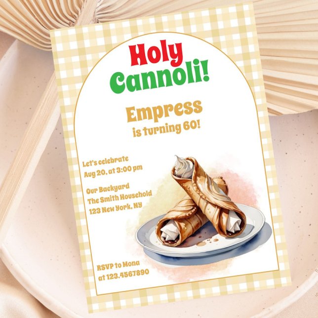 Any Age Holy Cannoli Modern Birthday Party Gingham Invitation (Creator Uploaded)