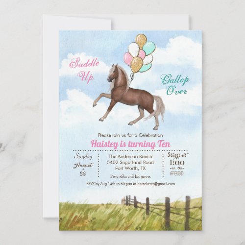 ANY AGE _ Horse Balloon Birthday Party Invitation