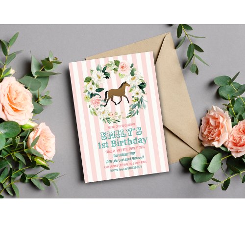 ANY AGE _ Horse Floral Birthday Party Invitation