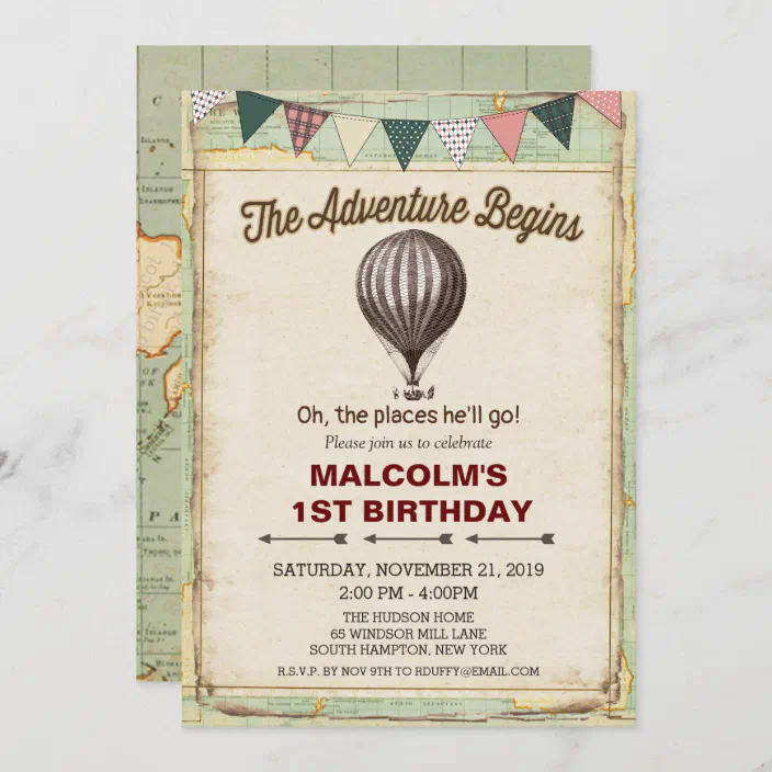 1st Birthday Balloon Birthday Invitation Hot Air Balloon Birthday Party Invitation Travel Invitation Watercolor Hot Air Balloon Invite