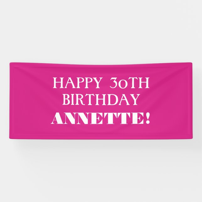 Any Age Hot Pink Custom Happy Birthday Banner (Horizontal)