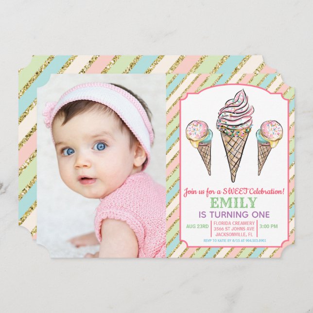 ANY AGE - Ice Cream Birthday Invitation (Front/Back)