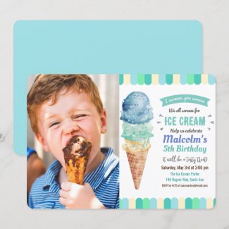 ANY AGE - Ice Cream Boy Birthday Invitation