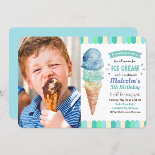 ANY AGE _ Ice Cream Boy Birthday Invitation