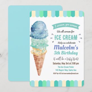 ANY AGE - Ice Cream Boy Birthday Invitation