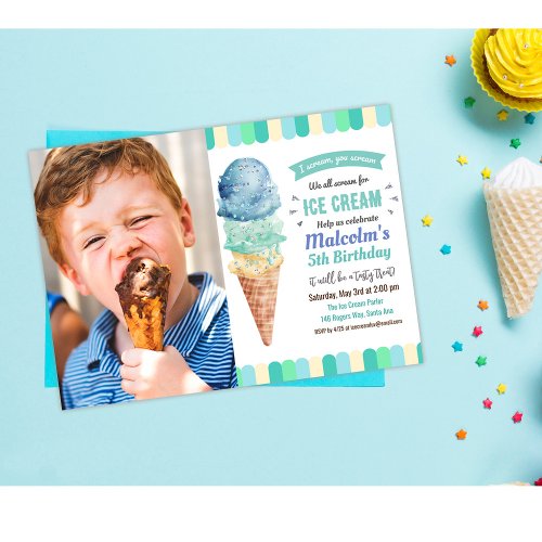 ANY AGE _ Ice Cream Boy Birthday Invitation