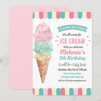 ANY AGE - Ice Cream Glitter Birthday Invitation