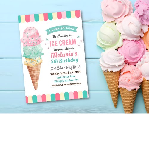 ANY AGE _ Ice Cream Glitter Birthday Invitation