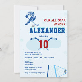 Any Age Ice Hockey All Star Winger Birthday Party Invitation