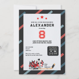Any Age Ice Hockey Skating All Star Birthday Party Invitation
