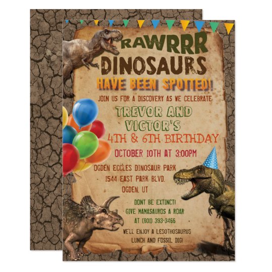 any age joint dinosaur birthday party invitation zazzle com