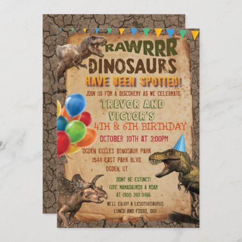 ANY AGE _ Joint Dinosaur Birthday Party Invitation