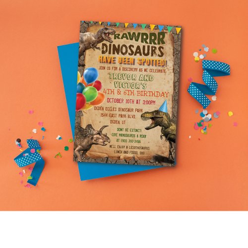 ANY AGE _ Joint Dinosaur Birthday Party Invitation