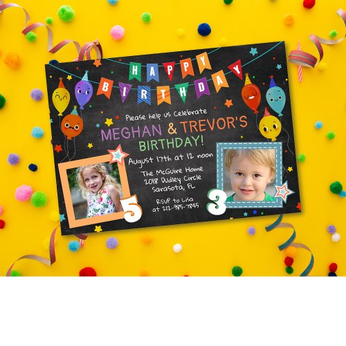 ANY AGE _ Joint Dual Sibling Birthday Invitation