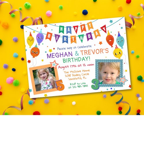 ANY AGE _ Joint Dual Sibling Birthday Invitation