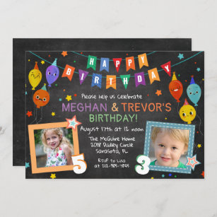 ANY AGE - Joint Dual Sibling Birthday Invitation