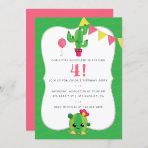 Any Age Kids Cactus themed Birthday Party Invite