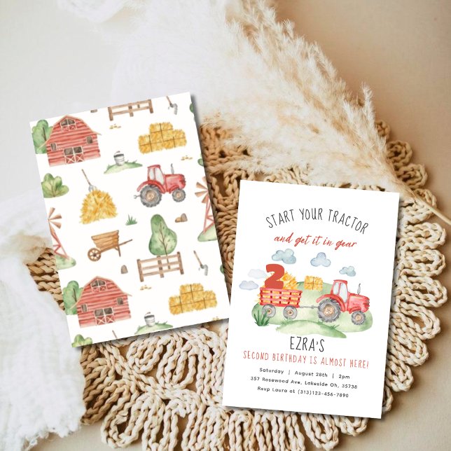 Any Age Kids Red Farm Tractor Birthday Invitation (Creator Uploaded)