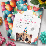 Any Age | Kitty Cat Rainbow Balloons Kids Birthday Invitation<br><div class="desc">Fun and colorful birthday party invitations featuring a little kitty wearing a party hat surrounded by rainbow balloons. Cute invitations that can be changed to any age.</div>