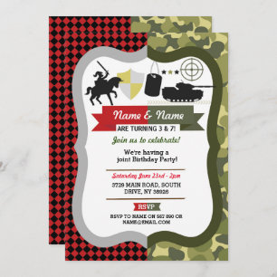 Any Age Knight and Army Joint Boy Birthday Party Invitation