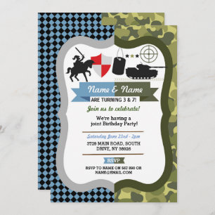 Any Age Knight and Army Joint Boys Birthday Party Invitation