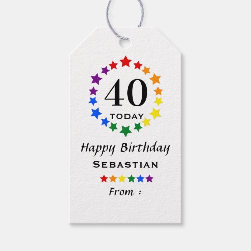 Any Age LGBT Rainbow Stars 40 Today Birthday Gift Tags