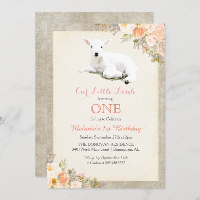 ANY AGE - Little Lamb Birthday Invitation (Front/Back)