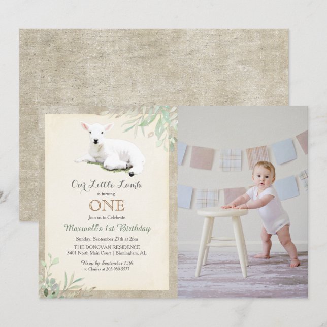 ANY AGE - Little Lamb Photo Birthday Invitation (Front/Back)