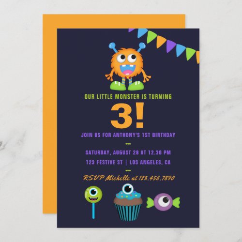 Any Age Little Monster Boy Birthday Party Invitation