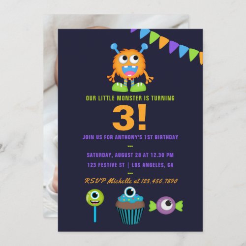 Any Age Little Monster Boy Birthday Party Invitation