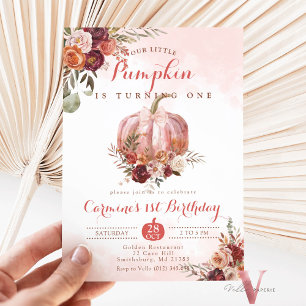 ANY AGE Little Pumpkin Burgundy Rose Birthday Invitation