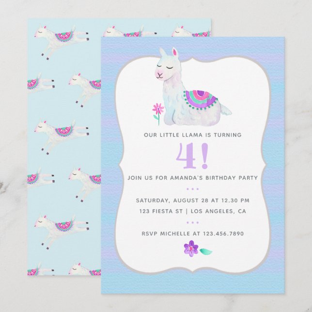 Any Age Llama Kids Birthday Party Invitation (Front/Back)