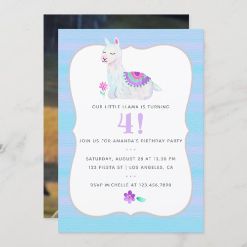 Any Age Llama Kids Birthday Party Invitation