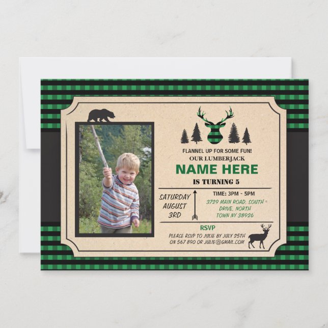 Any Age Lumberjack Birthday Invite Check Invite (Front)