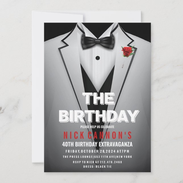 ANY AGE - Male Birthday Party Tuxedo Invitation (Front)