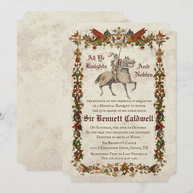 ANY AGE - Medieval Renaissance Birthday Invitation (Front/Back)
