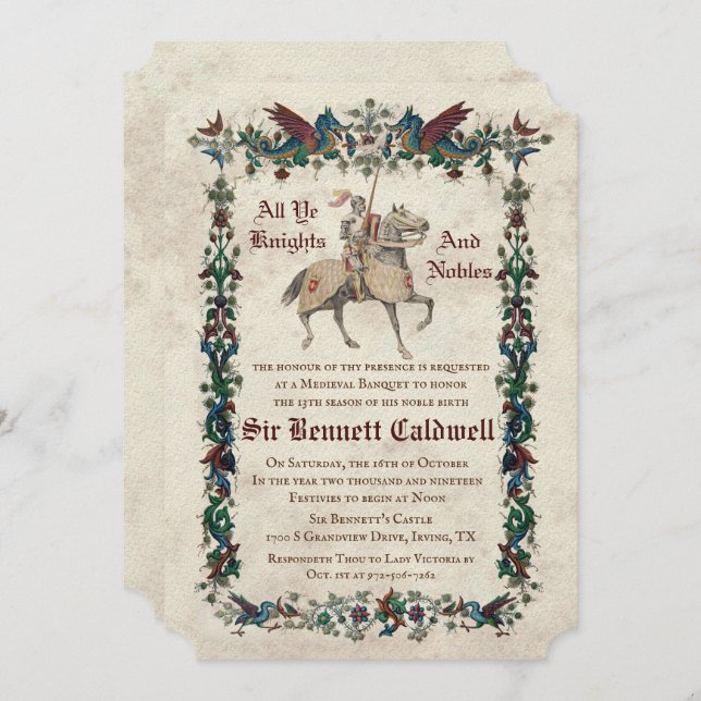 ANY AGE - Medieval Renaissance Birthday Invitation (Front/Back)