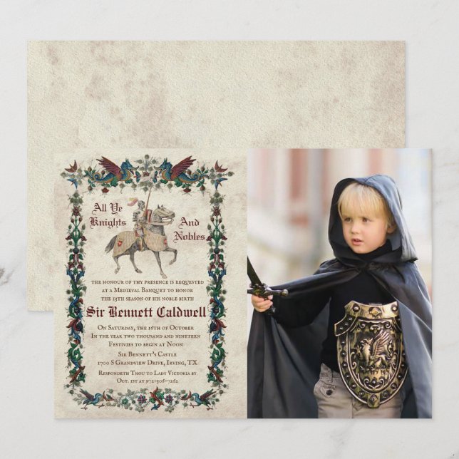 ANY AGE - Medieval Renaissance Birthday Photo Invitation (Front/Back)