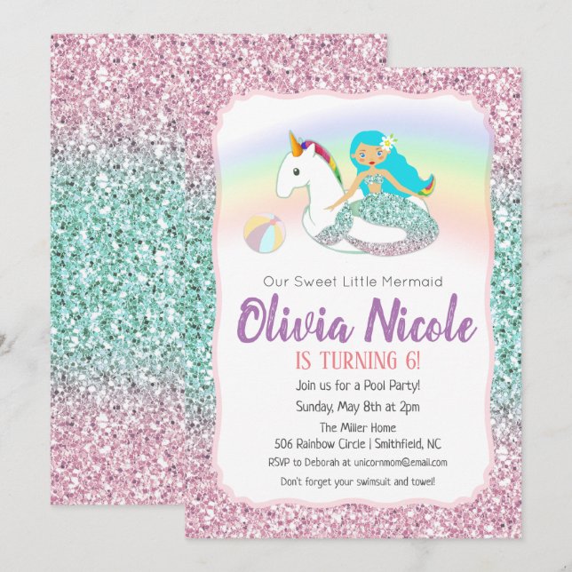 ANY AGE - Mermaid Glitter Birthday Invitation (Front/Back)