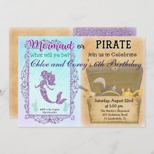 ANY AGE _ Mermaid or Pirate Birthday Invitation